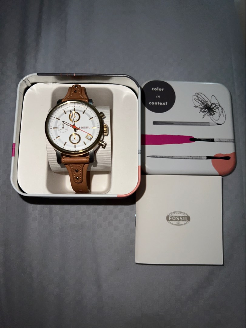 Authentic Fossil Original Boyfriend Chronograph Tan Leather