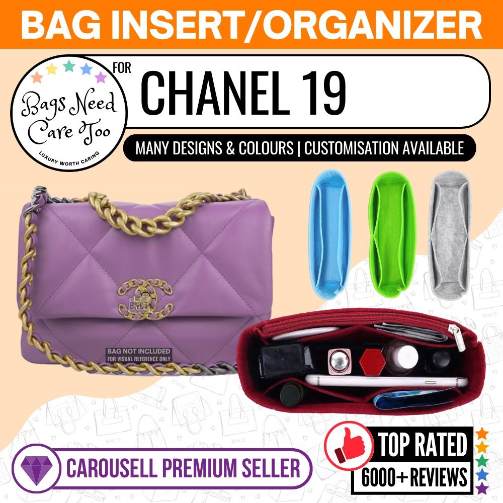 Purse Organizer Insert for Chanel 19 Large bag Organizer with Side Zipper  Pocket Claret 1016 27 * 8 * 15cm