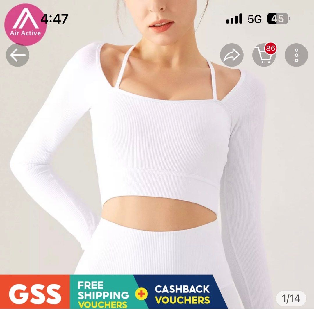 Air active Padded Long Sleeves Yoga Top Quick-Drying Slim Sports Bra Top, Women's  Fashion, Activewear on Carousell