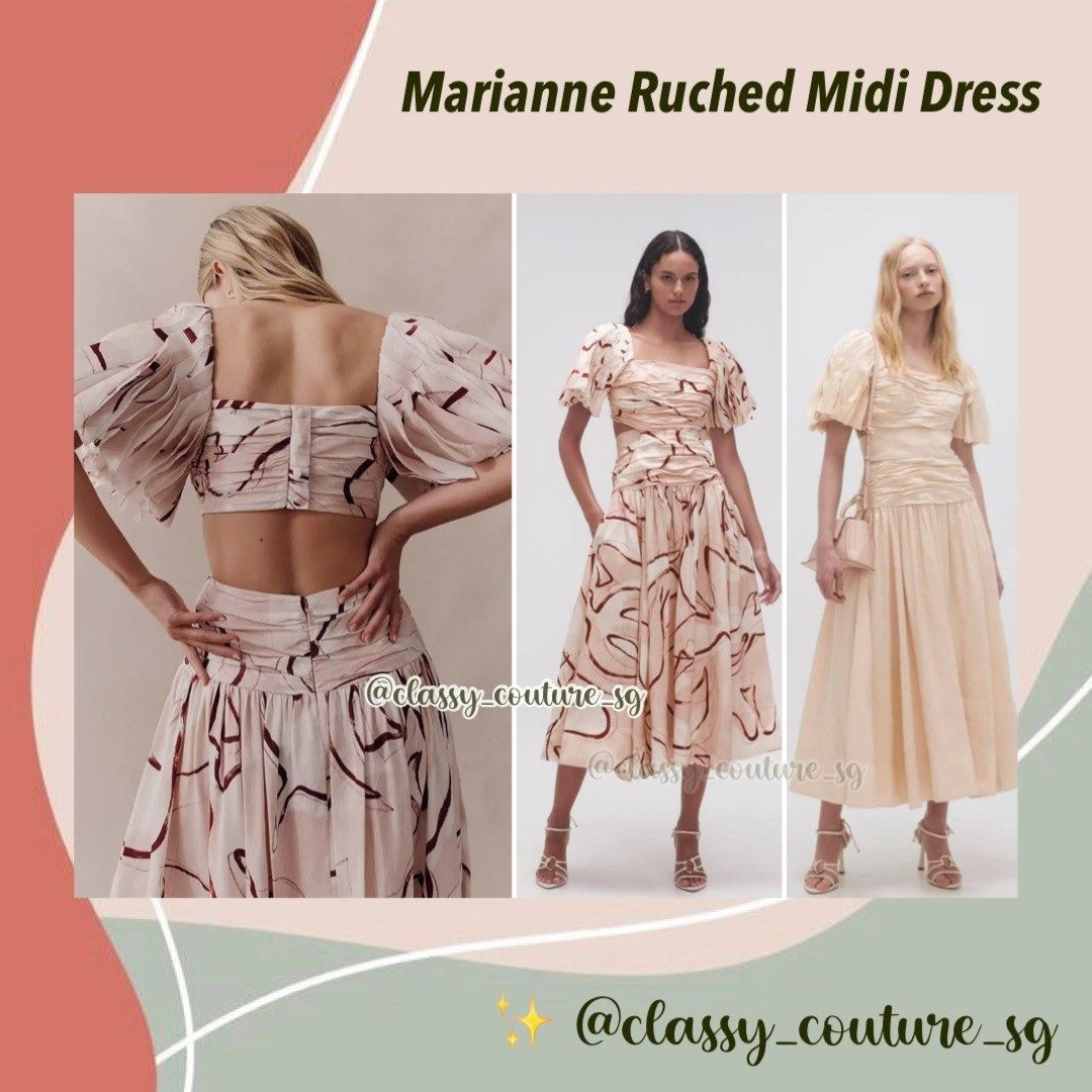 aje marianne ruched midi dress Marianne Ruched Midi Dress-WHIMSICAL DOVE / 4