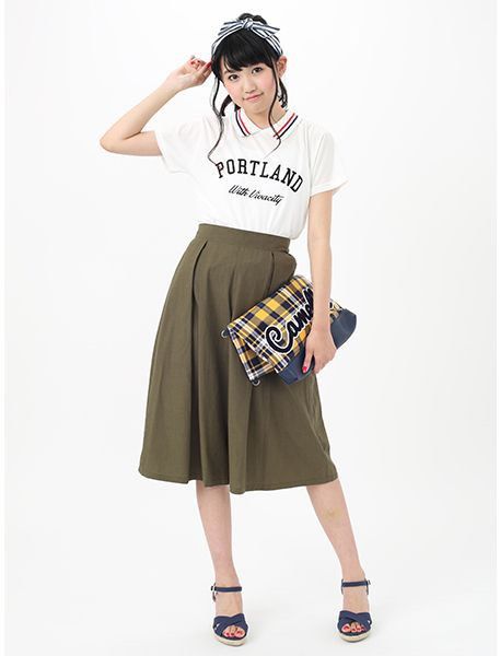 Green paperbag top midi skirt