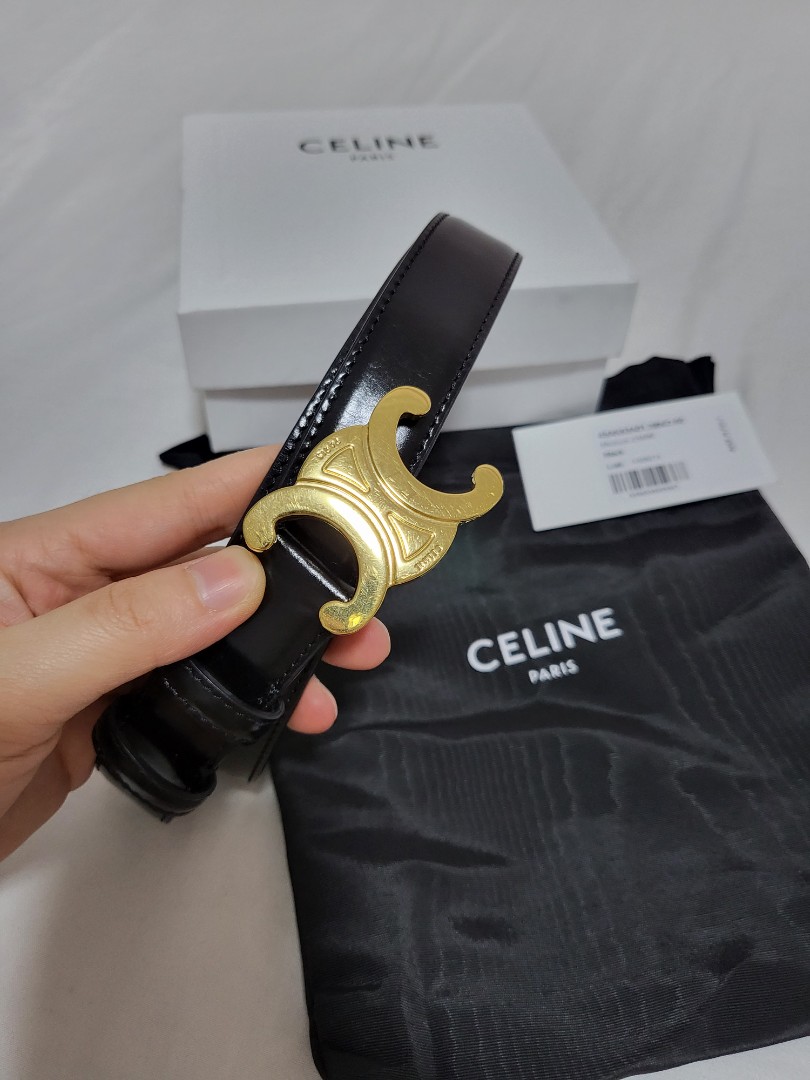 Shop CELINE Small block triomphe belt in smooth calfskin