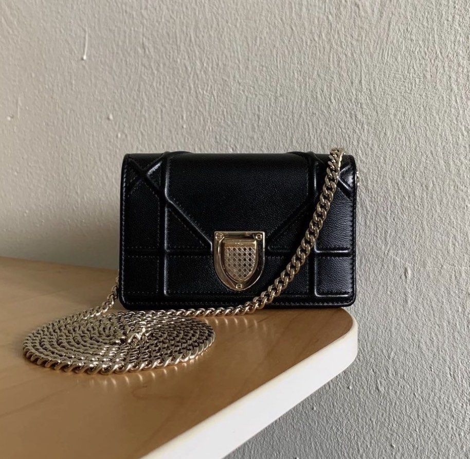 Authentic Dior micro cannage baby diorama in black gold hardware