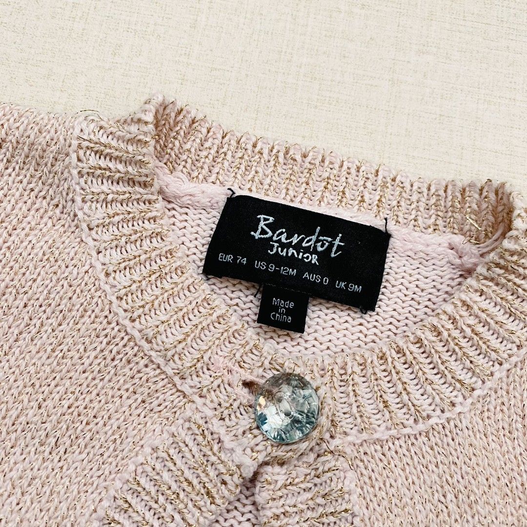 Bardot Junior Baby Pink Knitted Cardigan 9 12M Bayi Anak Baju