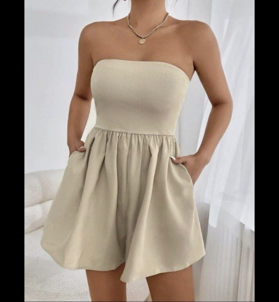 Casual beige tube top top short dress