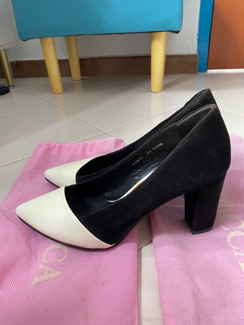 Black chunky heels office work shoes Women s Fashion Footwear