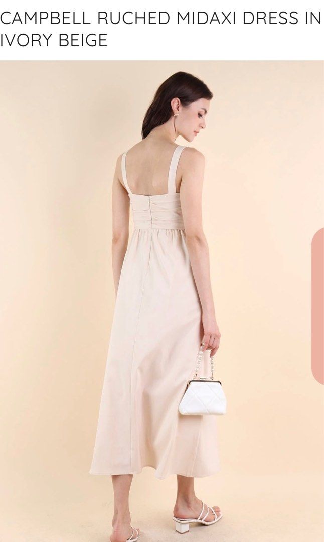 Campbell Ruched Midaxi Dress in Ivory Beige, Women's Fashion, Dresses &  Sets, Dresses on Carousell