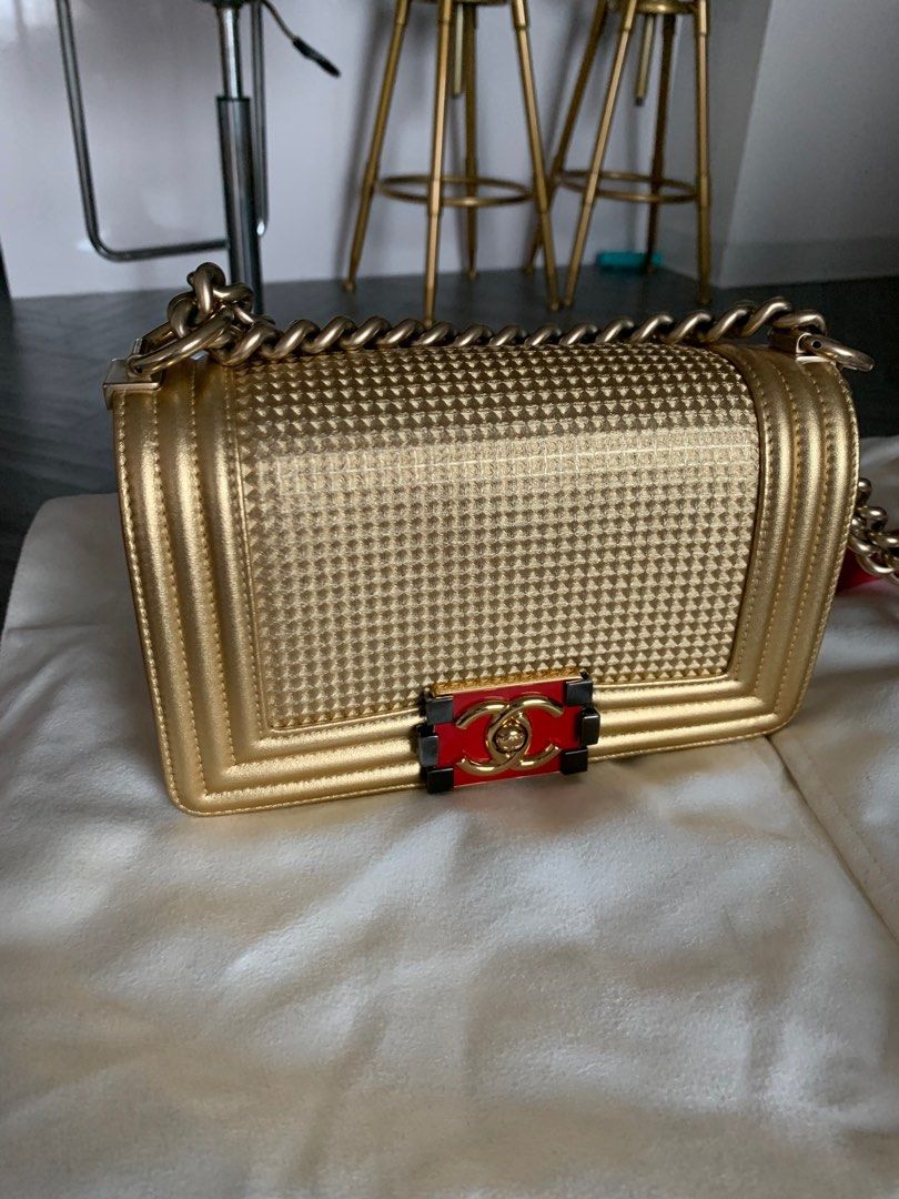 Chanel Boy Metalic Gold Cube Women s Fashion Bags Wallets