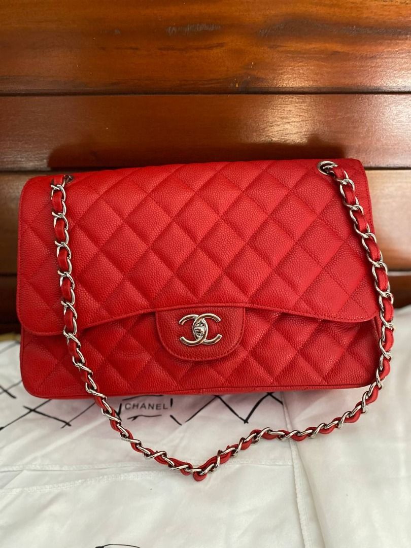 CHANEL classic Caviar diamond 30cm EP zipper with holo sticker, Luxury, Bags  & Wallets on Carousell