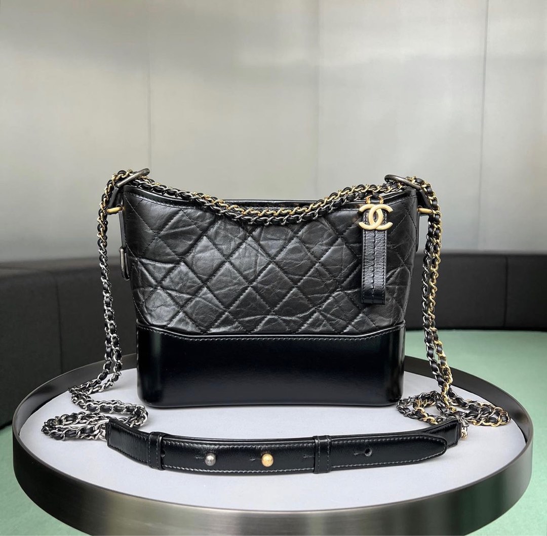 Authentic Chanel Chevron Black Aged Calf Small Gabrielle Backpack
