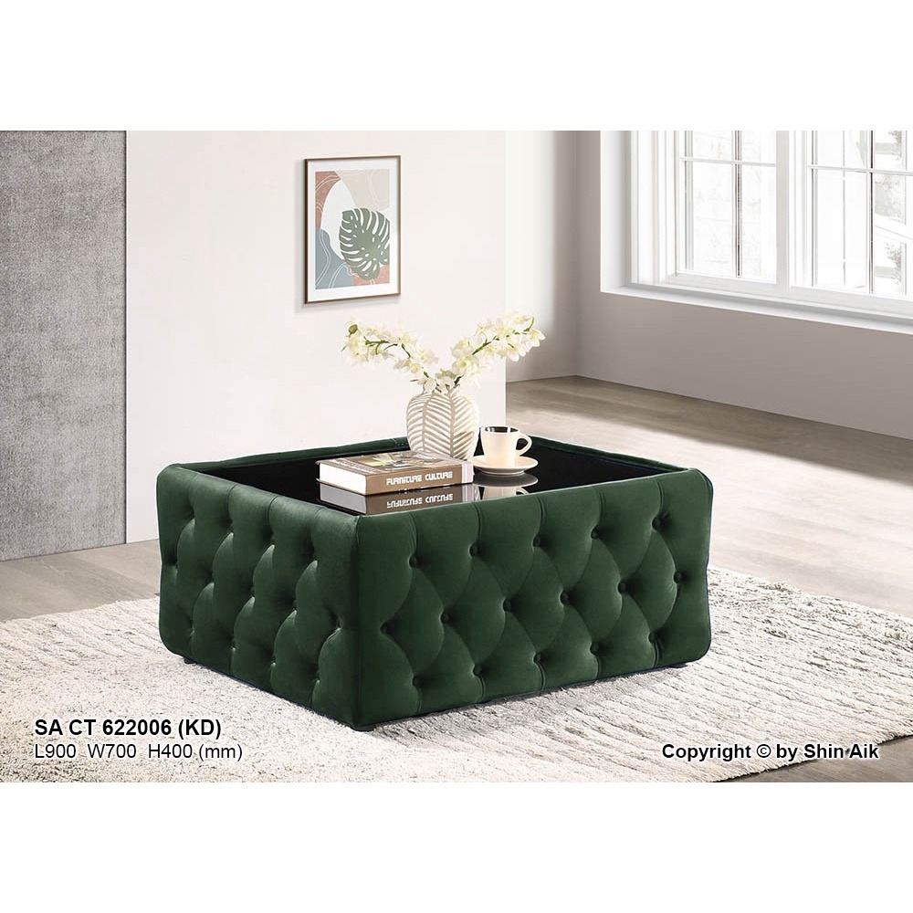 Chesterfield Coffee Table with Black Glass Top (FREE INSTALLATION