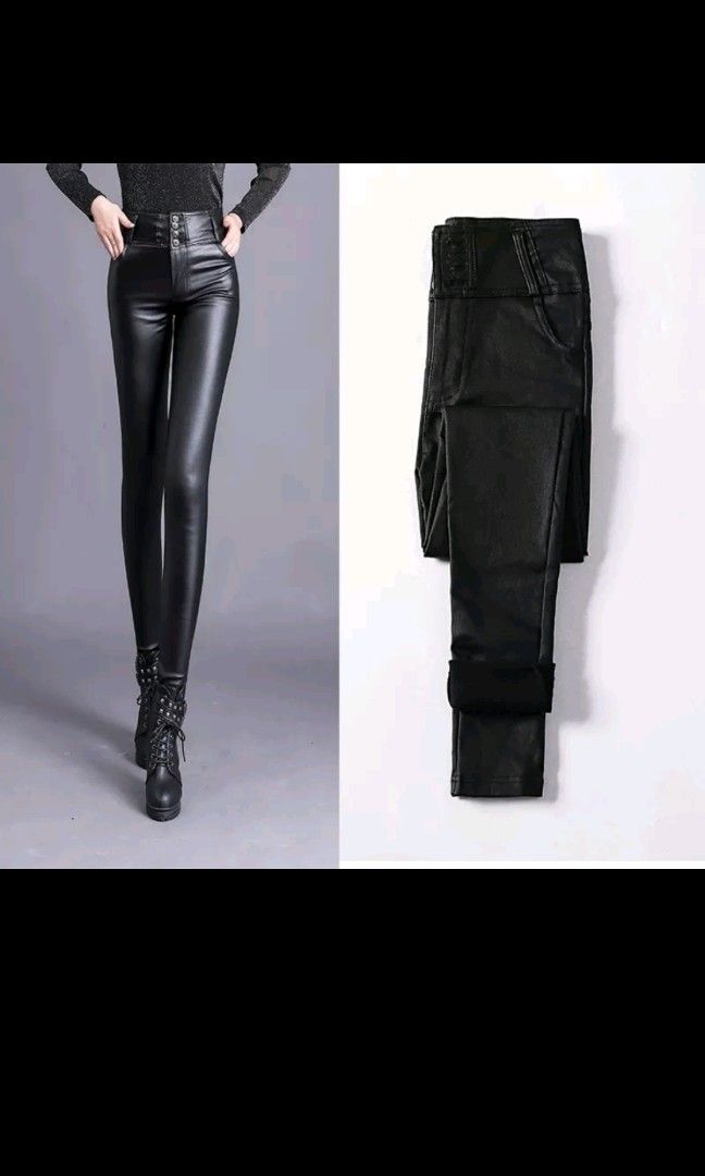 High Waist Matte Leather Look Skinny Trousers