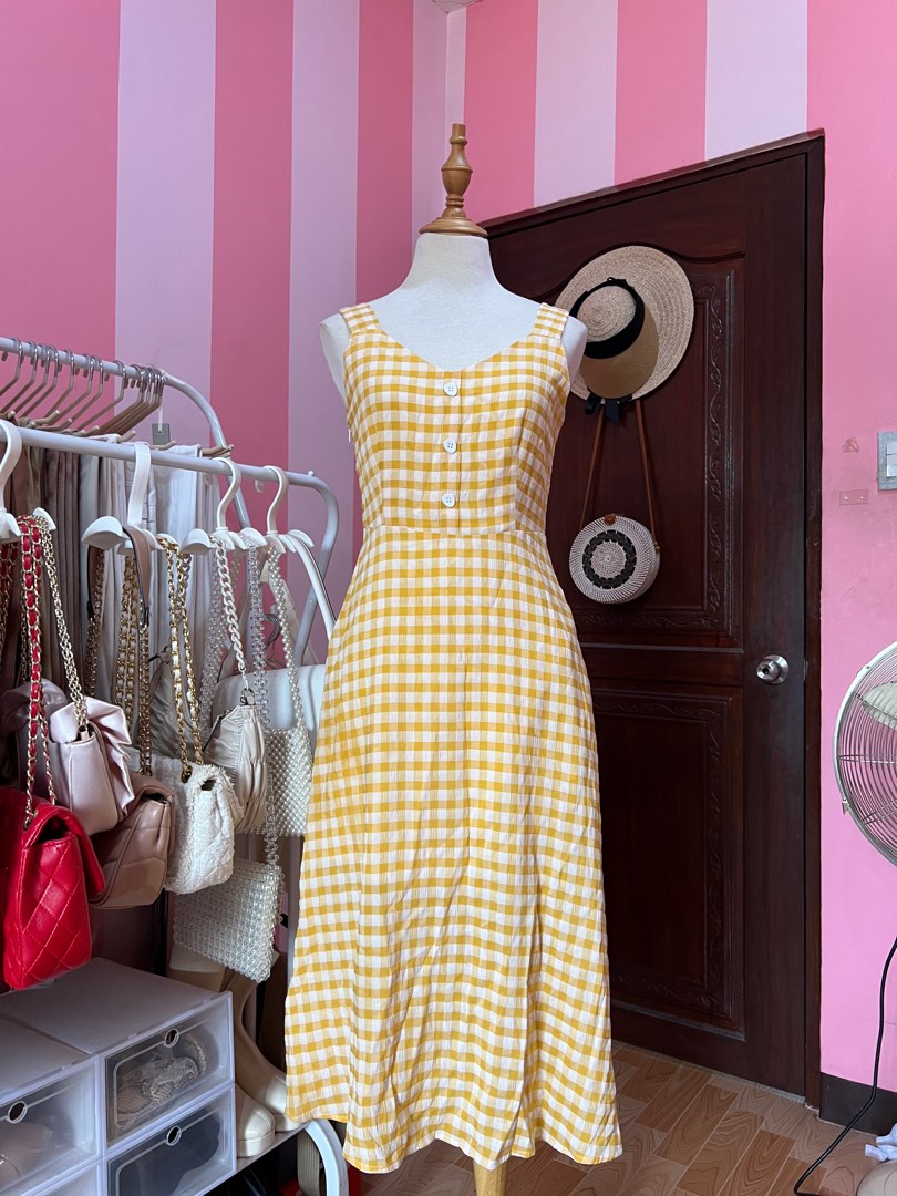 Cute Yellow Checkered Dress