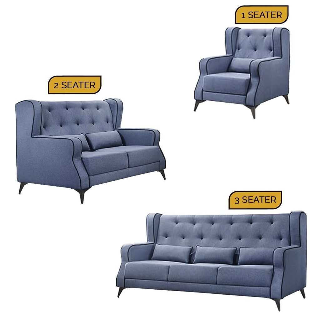 Elizabeth Mid Century High Back Fabric Sofa Set (FREE INSTALLATION