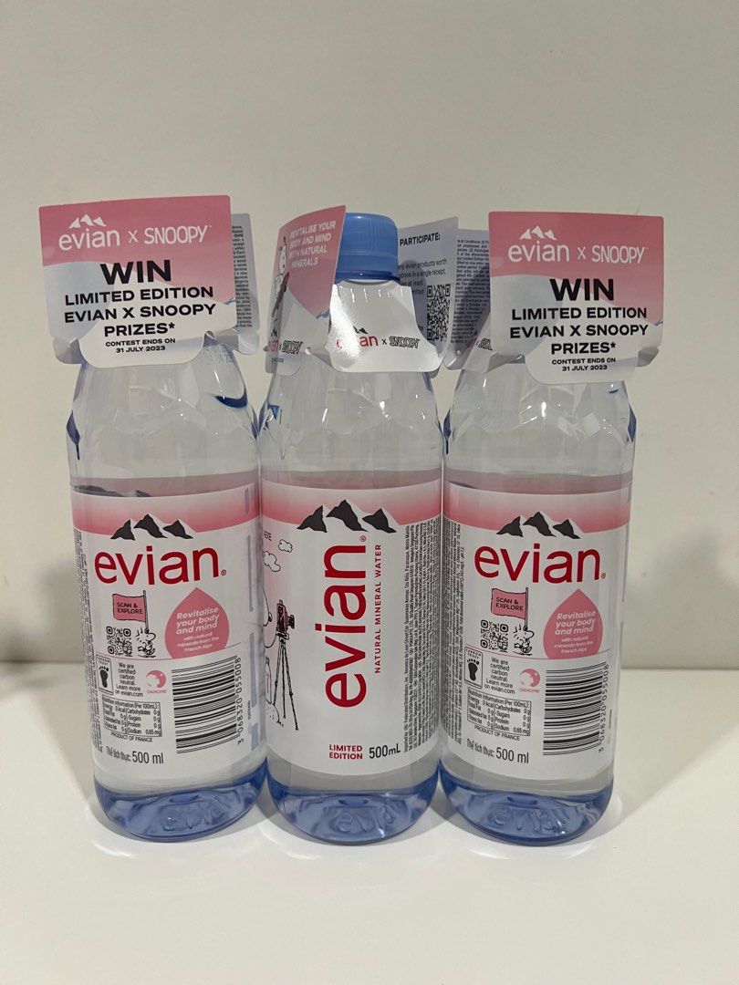 Evian x Snoopy Limited Edition Natural Mineral Water (500ml x 3), Food