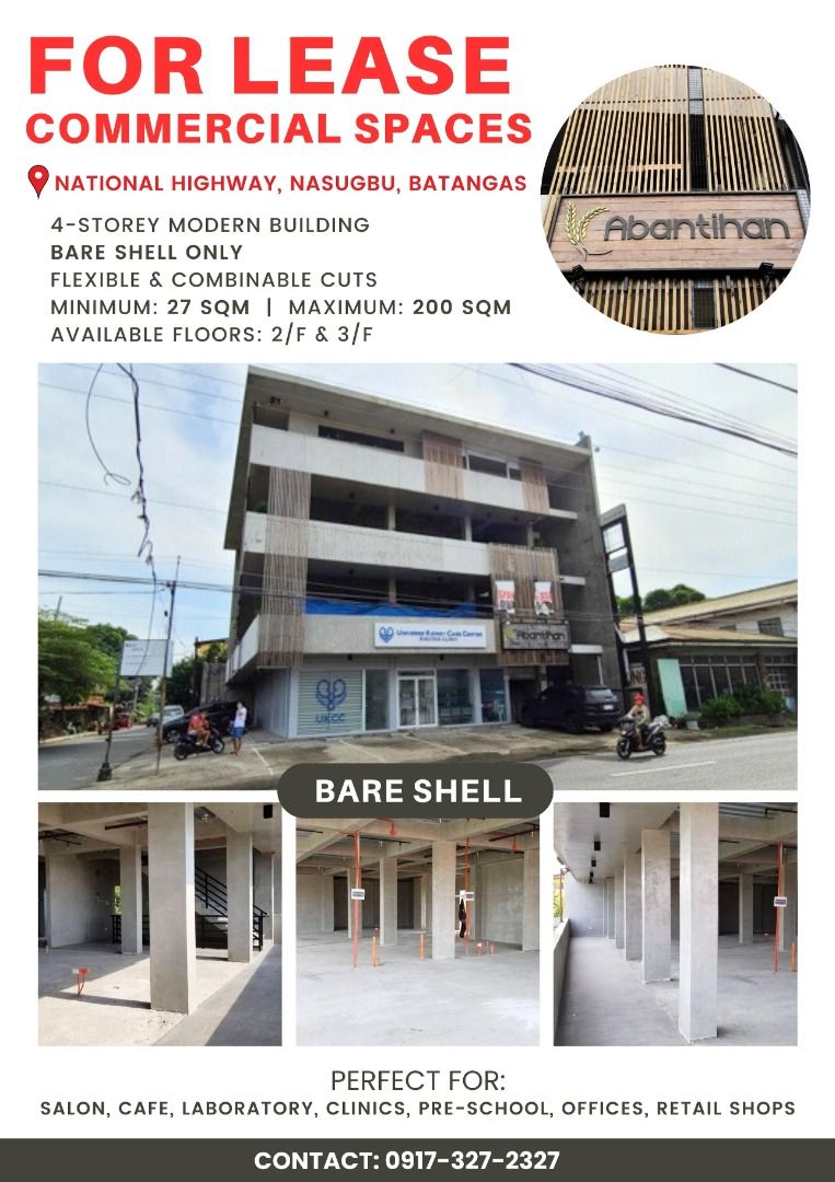 FOR LEASE: Batangas Commercial Spaces (BARE) (Category: Commercial) located in Taguig. Submitted by b.on.a.budget (Listing ID 1236314461, Image 2). Description: 𝐂𝐎𝐌𝐌𝐄𝐑𝐂𝐈𝐀𝐋 𝐒𝐏𝐀𝐂𝐄𝐒 𝐅𝐎𝐑 𝐑𝐄𝐍𝐓 𝐁𝐀𝐑𝐄 𝐒𝐇𝐄𝐋𝐋 𝐎𝐍𝐋𝐘 𝗙𝗹𝗲𝘅𝗶𝗯𝗹𝗲 & 𝗰𝗼𝗺𝗯𝗶𝗻𝗮𝗯𝗹𝗲 𝘂𝗻𝗶𝘁𝘀 𝗠𝗶𝗻𝗶𝗺𝘂𝗺: 𝟮𝟳 𝘀𝗾𝗺 𝗠𝗮𝘅𝗶𝗺𝘂𝗺: 𝟮𝟬𝟬 𝘀𝗾𝗺 (𝘄𝗵𝗼𝗹𝗲 𝗳𝗹𝗼𝗼𝗿) 𝗙𝗹𝗼𝗼𝗿𝘀 𝗮𝘃𝗮𝗶𝗹𝗮𝗯𝗹𝗲: 𝟮/𝗙 & 𝟯/𝗙 📍Abantihan Bldg, JP Laurel, N