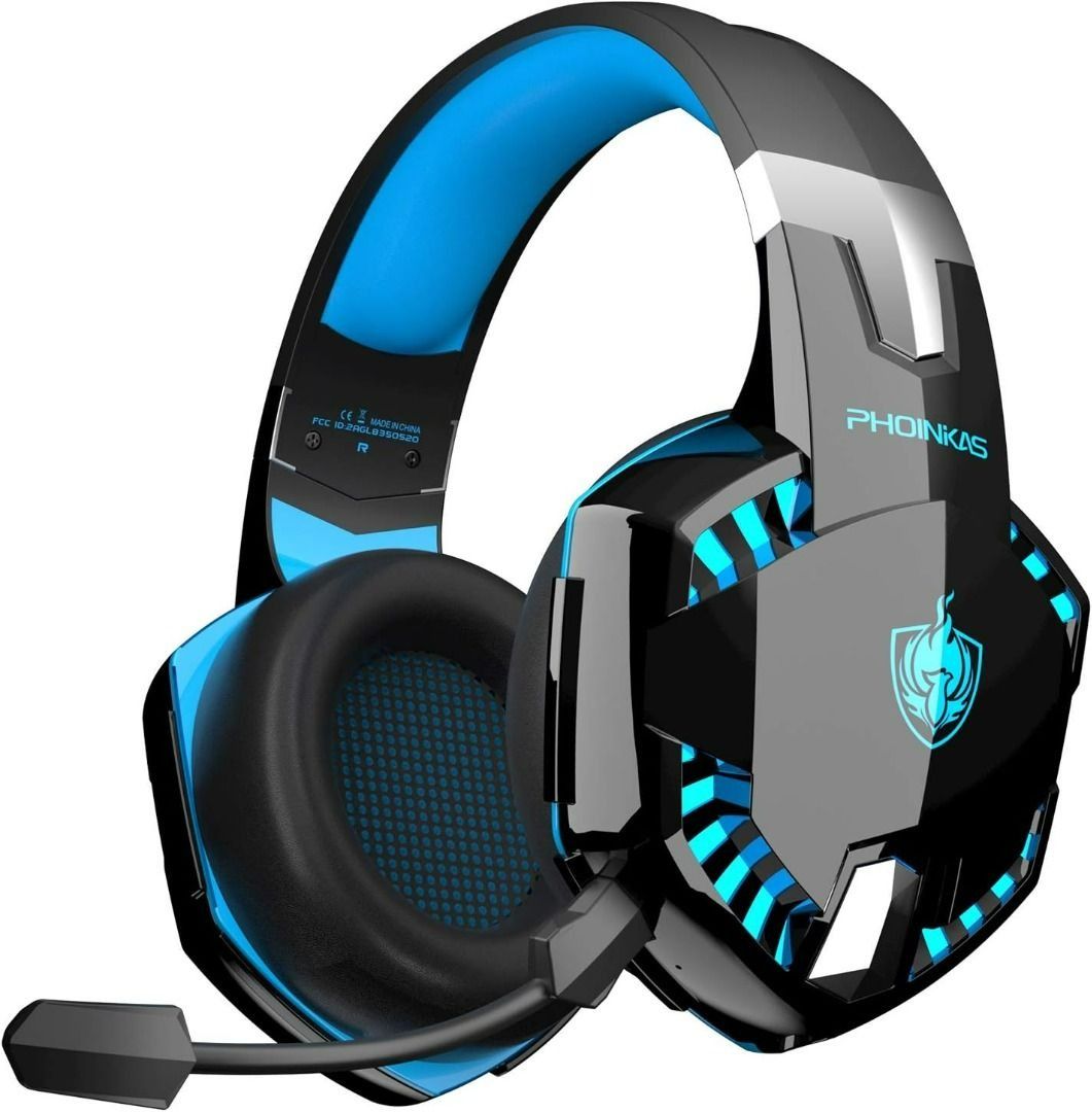 G2 PHOINIKAS Bluetooth Wireless Gaming Headset Gaming Headset for PS4 PS5 PC Xbox One Switch 7.1 Stereo with Mobile Phone Bluetooth Detachable Noise Cancelling Microphone LED Light Audio Headphones He...