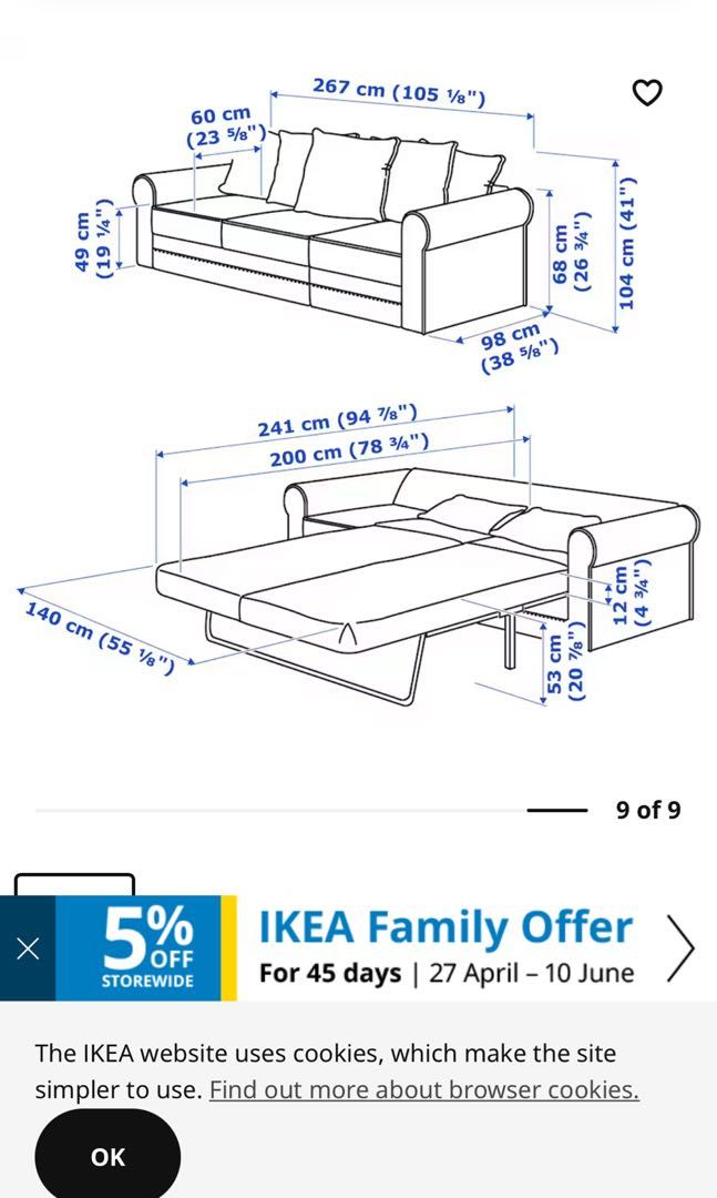 Ikea 3 seater sofa bed, Furniture & Home Living, Furniture, Sofas on