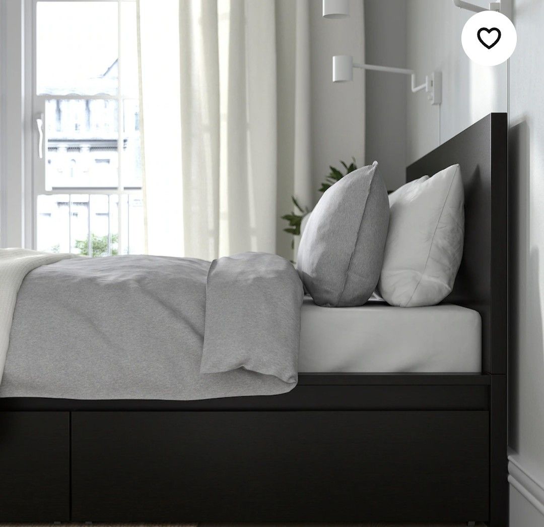 IKEA MALM bed frame with 4 storage boxes, Furniture & Home Living