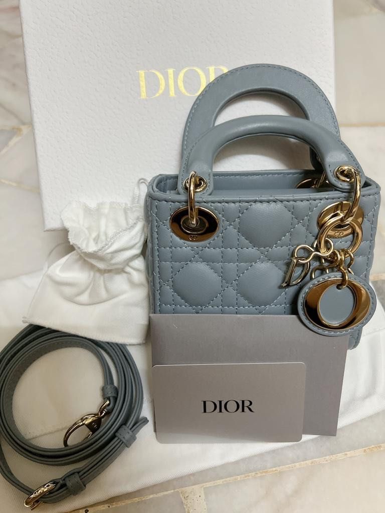 Lady Dior Micro Bag Cloud Blue Cannage Lambskin, Luxury, Bags & Wallets On  Carousell