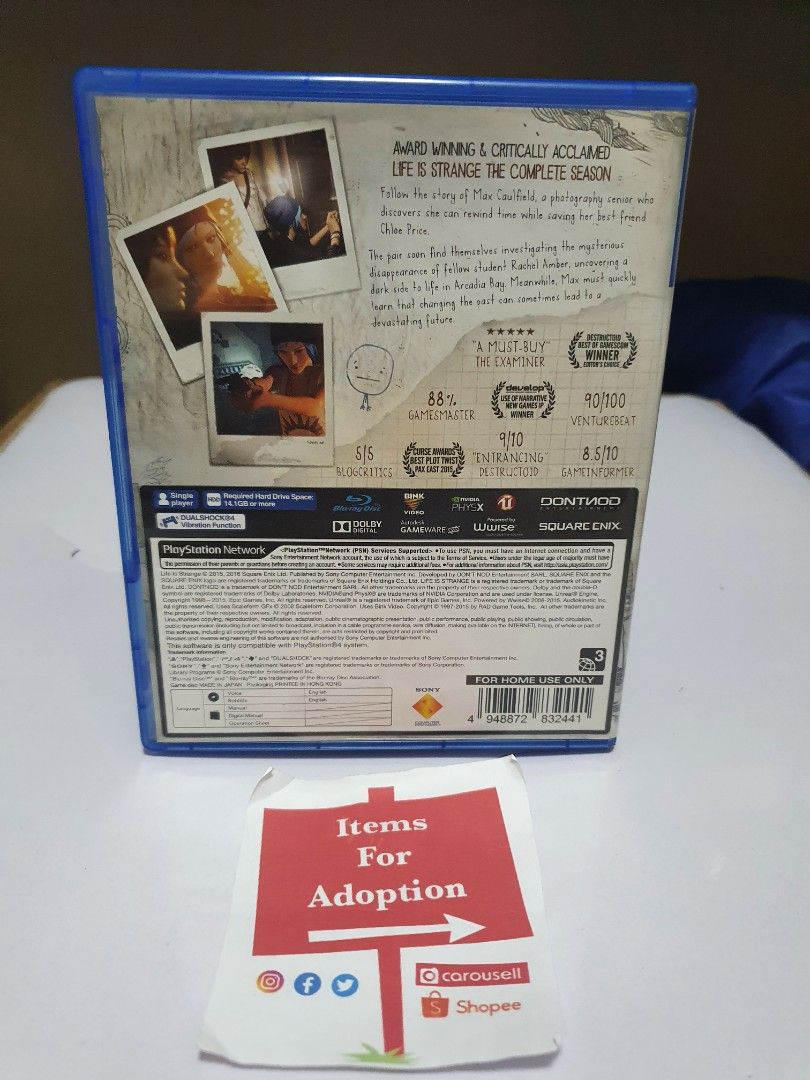 Life Is Strange Playstation 4 (Sony PS4) (Category: PlayStation) located in Quezon City. Submitted by itemsforadoption (Listing ID 1236367179, Image 2). Description: Rfs: Its 2023! Happy New Year! Hoping you have a good year ahead of you! If you have questions feel free to send a message. Though I'll most likely be able to reply from 10am to 8pm. Please be patient and understanding. Decluttering games and items that I've picked up or for friends 