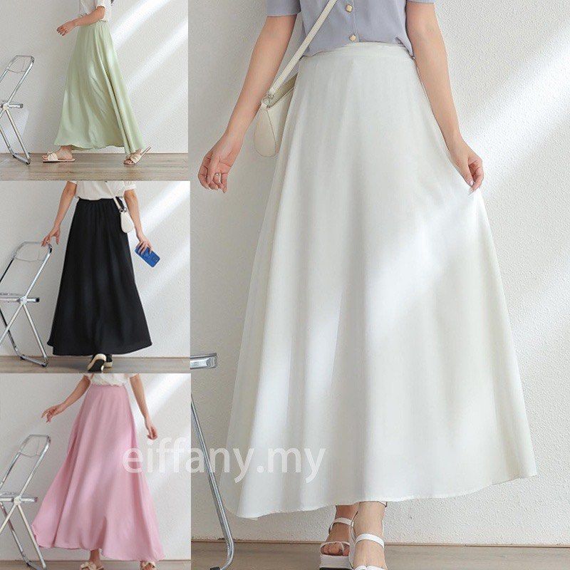 long skirt labuh muslimah a line skirt white skirt high waist