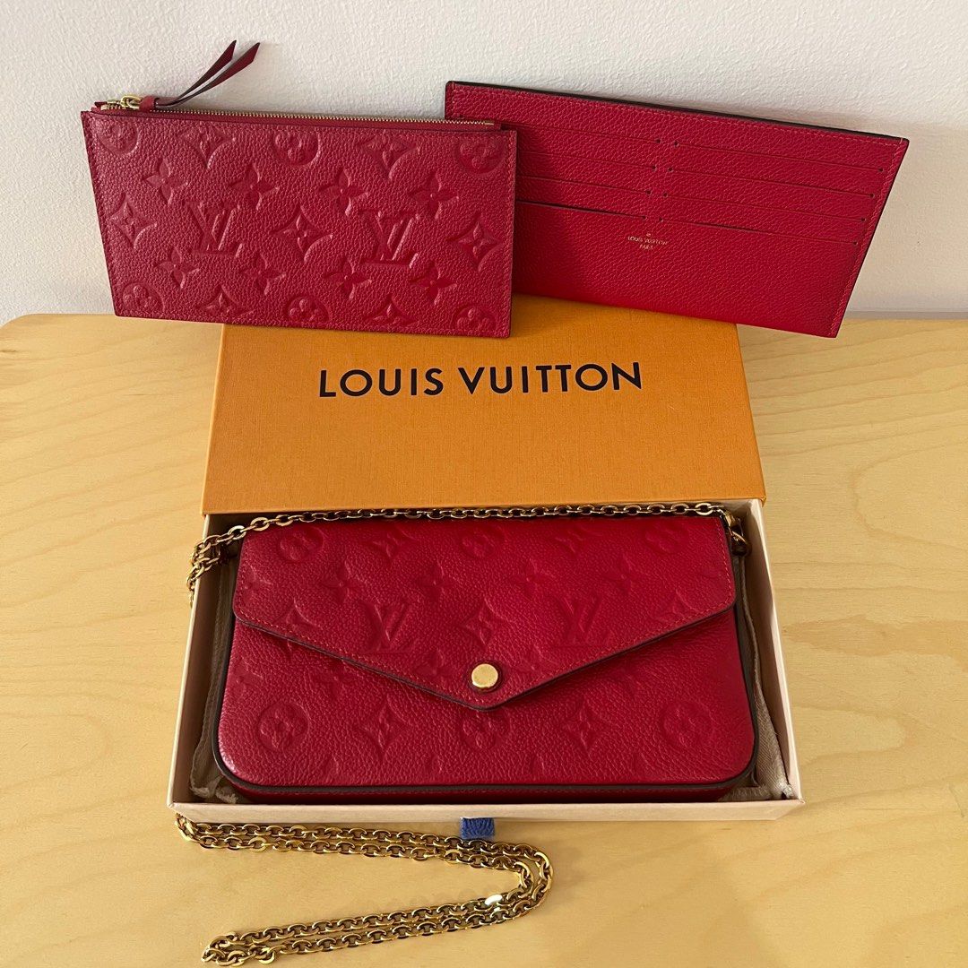LOUIS VUITTON Pochette Felicie Monogram Empreinte Chain Wallet Red