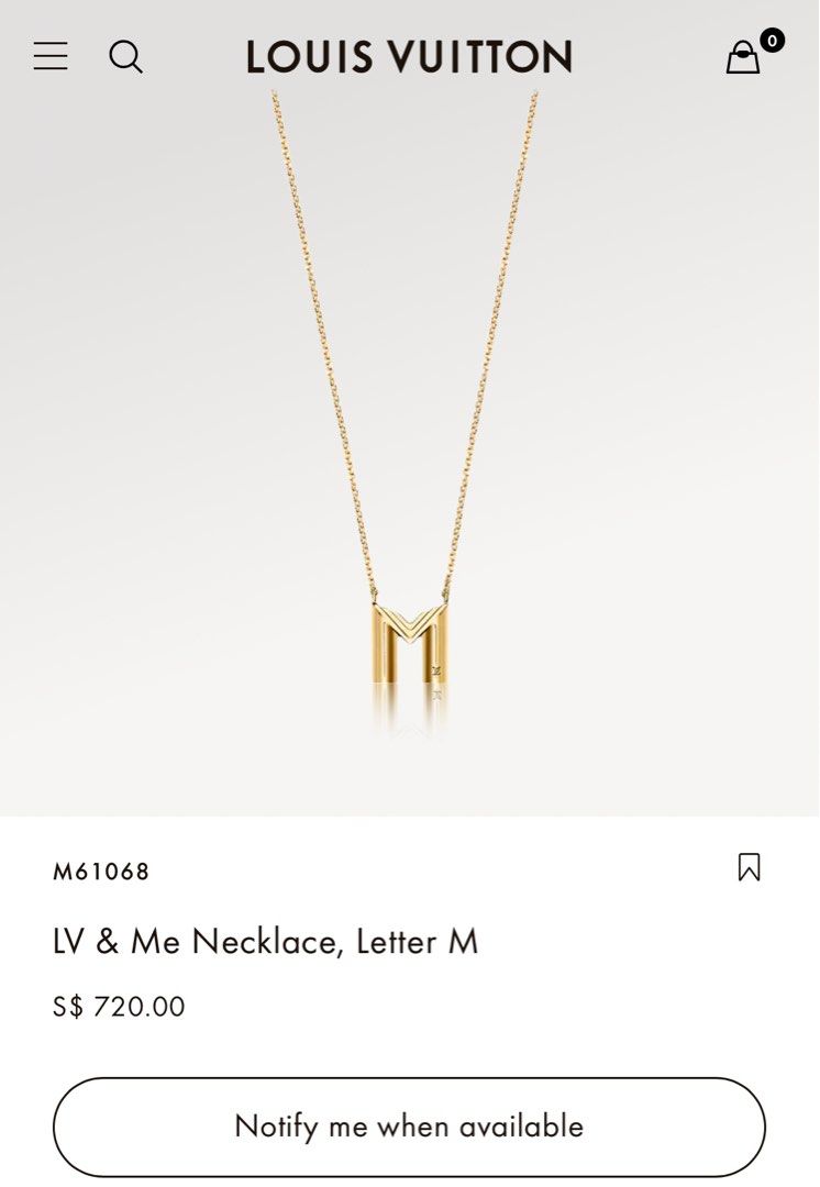 Louis Vuitton Gold Tone LV & Me Letter M Pendant Necklace Louis Vuitton