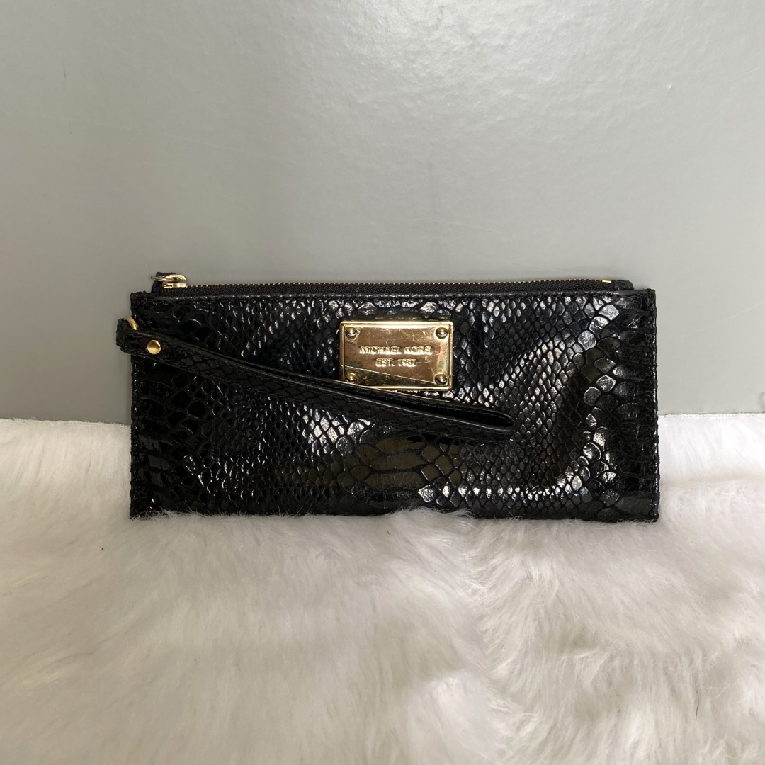 Michael Kors Black Snakeskin Embossed Leather Wristlet Wallet