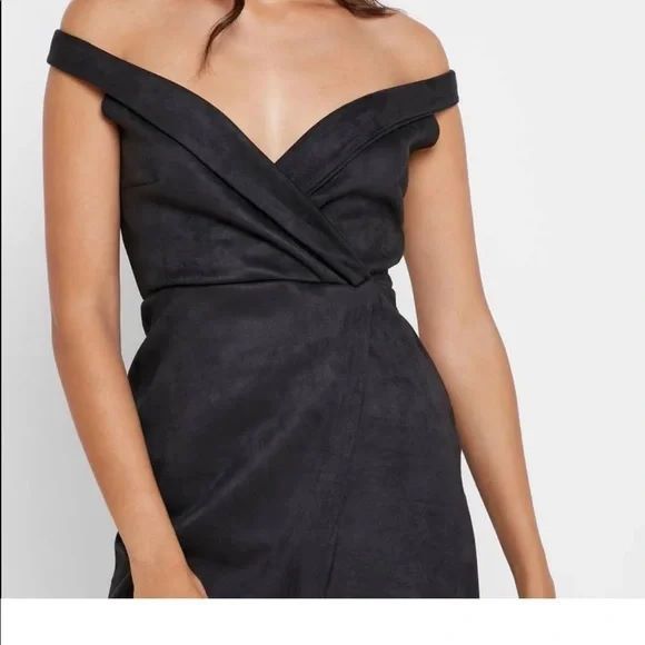 Missguided Black Dress Black Party Dress Suede Dress Off Shoulder Dress