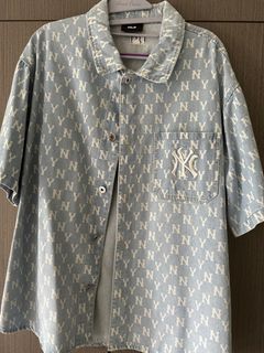 MLB Korea Unisex Gradation Monogram Clipping Oversized Short Sleeve Tee Shirt NY Yankees Turquoise