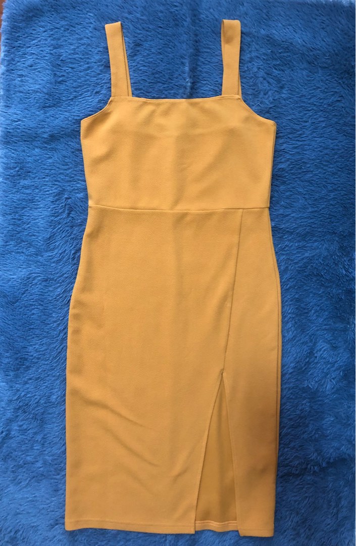 Mustard yellow dress with slit on Carousell