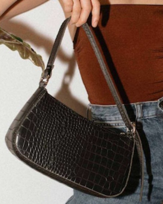 Black croc deals baguette bag
