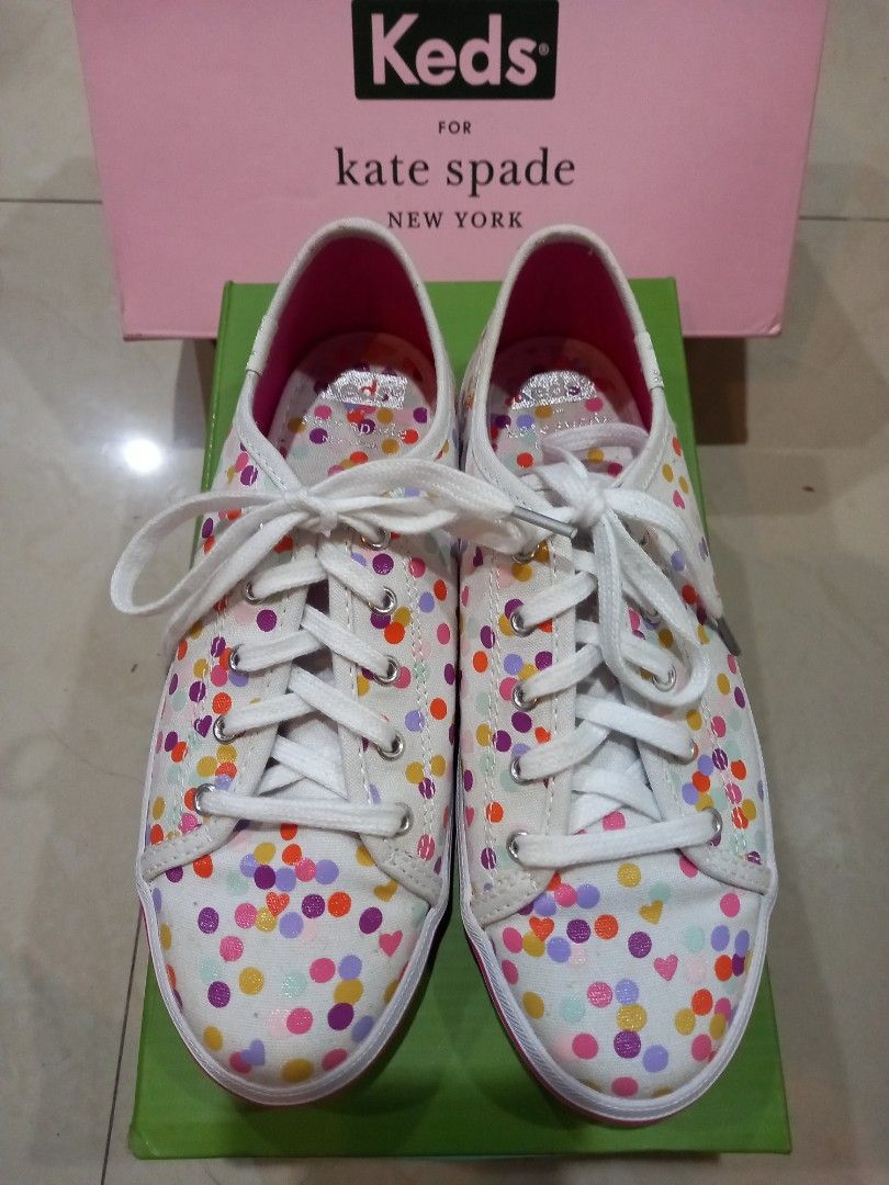 Original Keds Kate Spade Kickstart White Multi Print Size 2 1 2 M