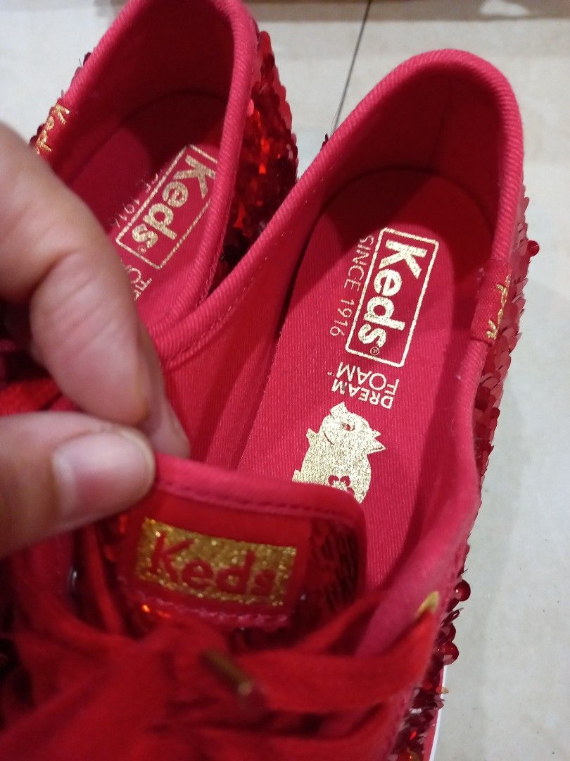 Original Keds Triple Kick CNY Chinese New Year Red and White Sequined Shoes US 6