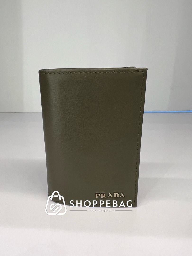 Prada Women Olive Green Raffia Card Holder