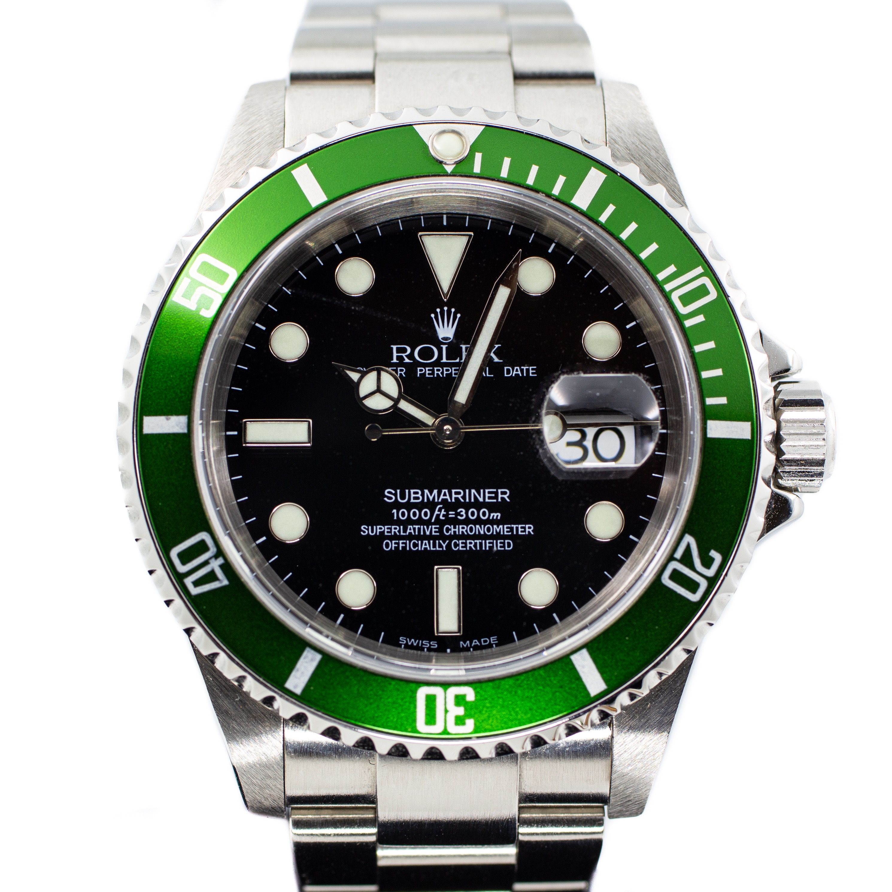 UNPOLISHED Rolex Submariner Date KERMIT Green 16610 LV Stainless Steel  Watch