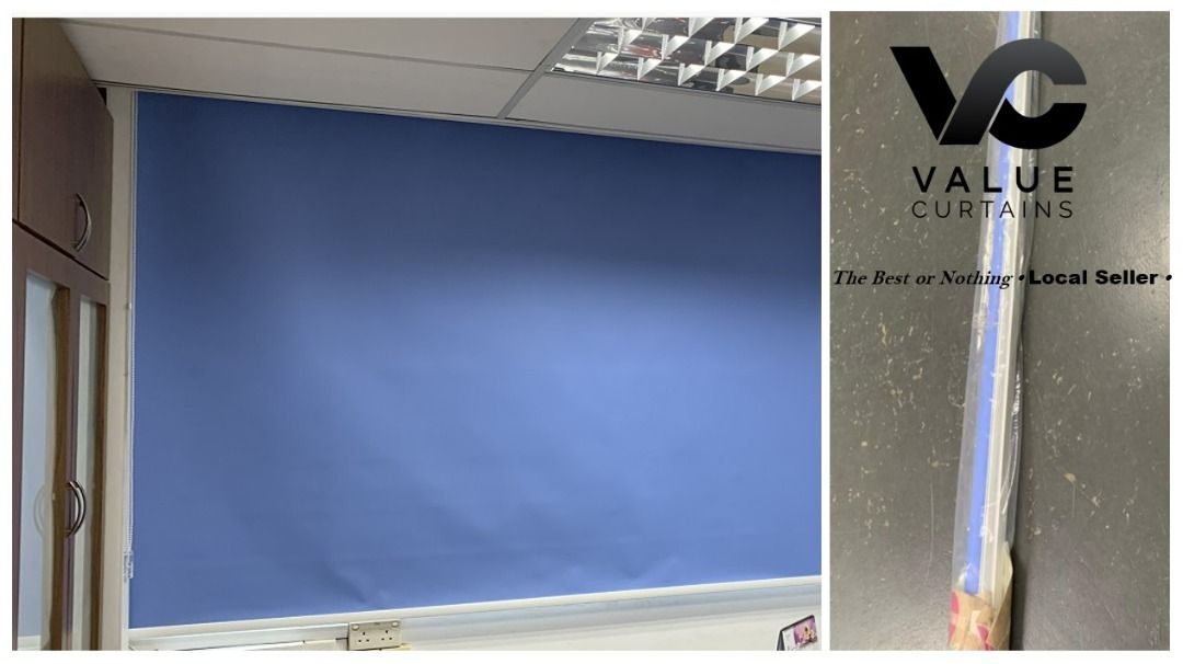 Promo Price! Ready stock Full Blackout Waterproof Sky Blue Roller Blinds! (W90.5" xH59")628630768161301113