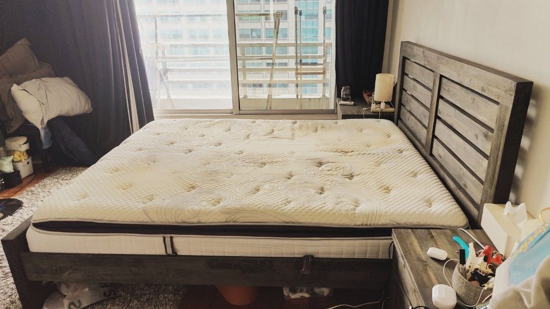 Queen Size Premium Mattress and Malaysian Wood Bed Frame, Furniture