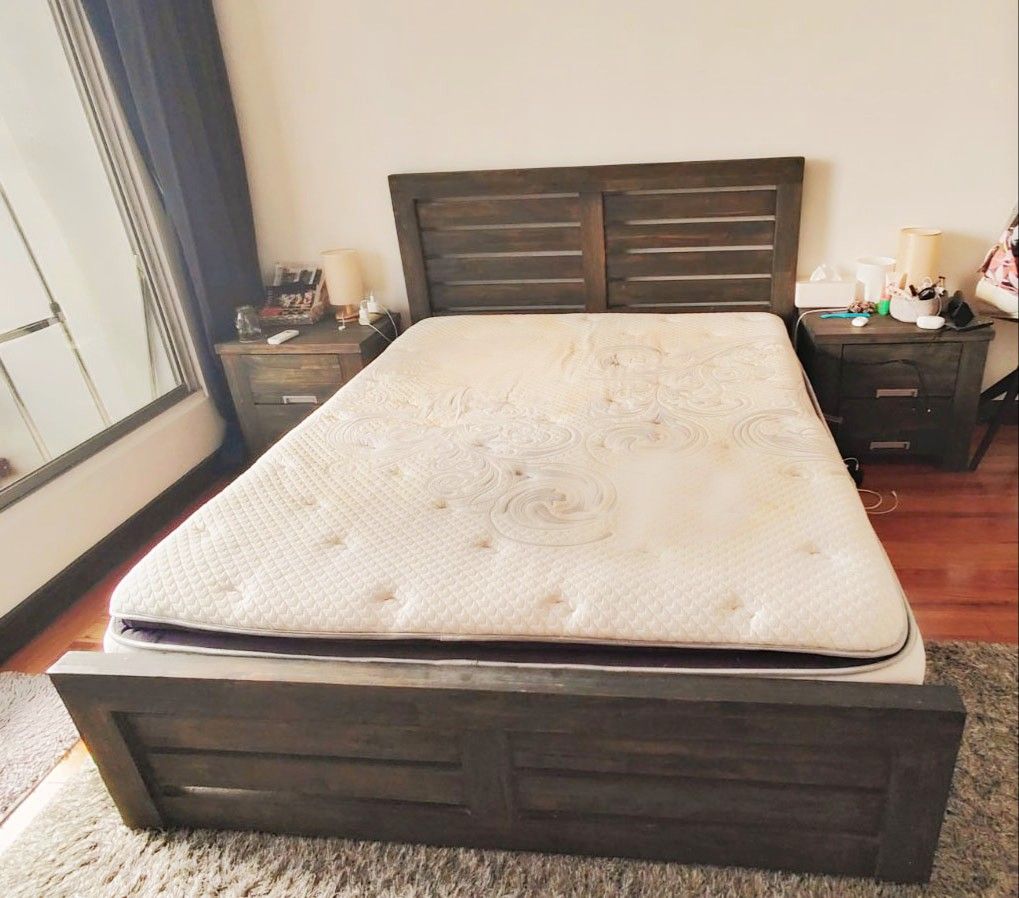 Queen Size Premium Mattress and Malaysian Wood Bed Frame, Furniture