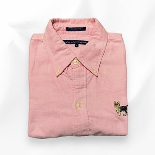 RARE Vintage RL Ralph Lauren Sport Salmon Pink Button Down Yorkie/Terrier Embroidered Polo Shirt