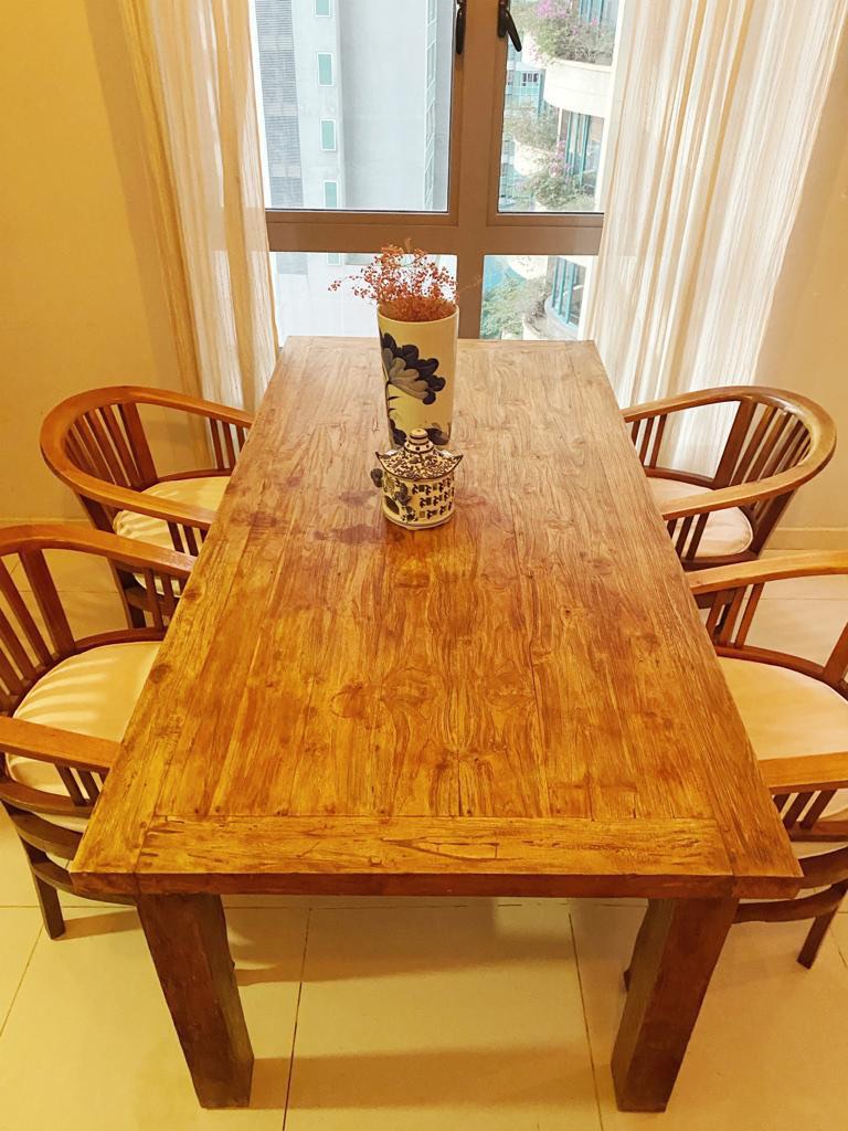 Recycled Wooden Dining Table+ 4 wooden chairs and cushions, Furniture