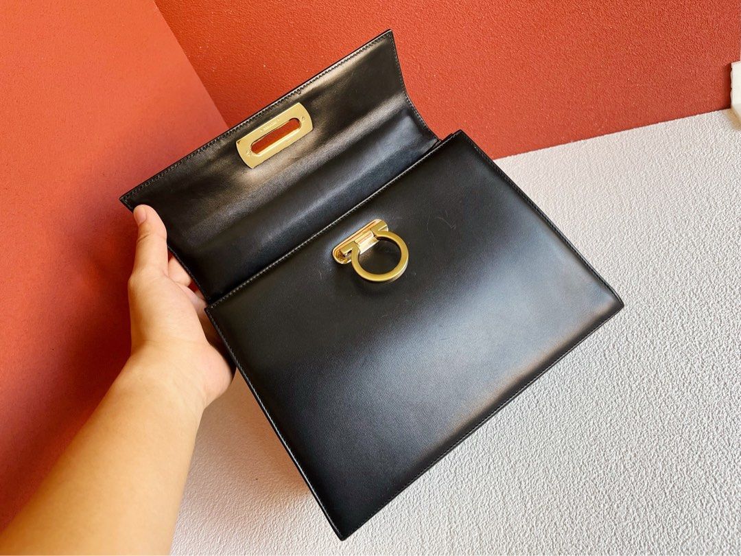 Salvatore Ferragamo Gancini Leather Intrecciato Top Handle Bag