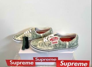 Vans Supreme Dollar Bill White Skate Grosso M 13 Shoes Authentic