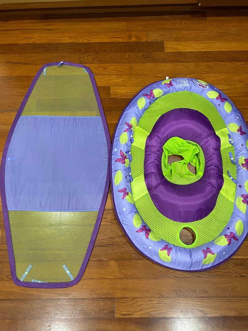 Swim float (Category: Infant Playtime) located in Singapore. Submitted by shasey (Listing ID 1236367321, Image 1). Description: - good for toddlers between age 1 to 3 - Safe to support a toddler in water. - toddler can play bath toys in the netted area with water - There’s a detachable shade to shelter from the sun.