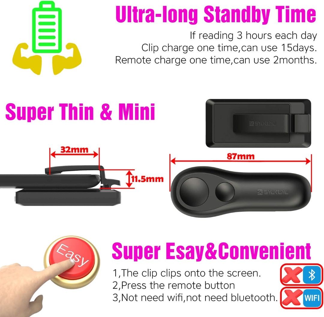 SYUKUYU RF Remote Control Page Turner for Kindle Reading Ipad Surface