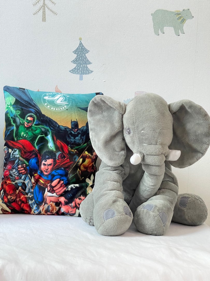 Take both: Elephant with tusk stuffed toy & marvel pillow on Carousell