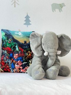 Take both: Elephant with tusk stuffed toy & marvel pillow
