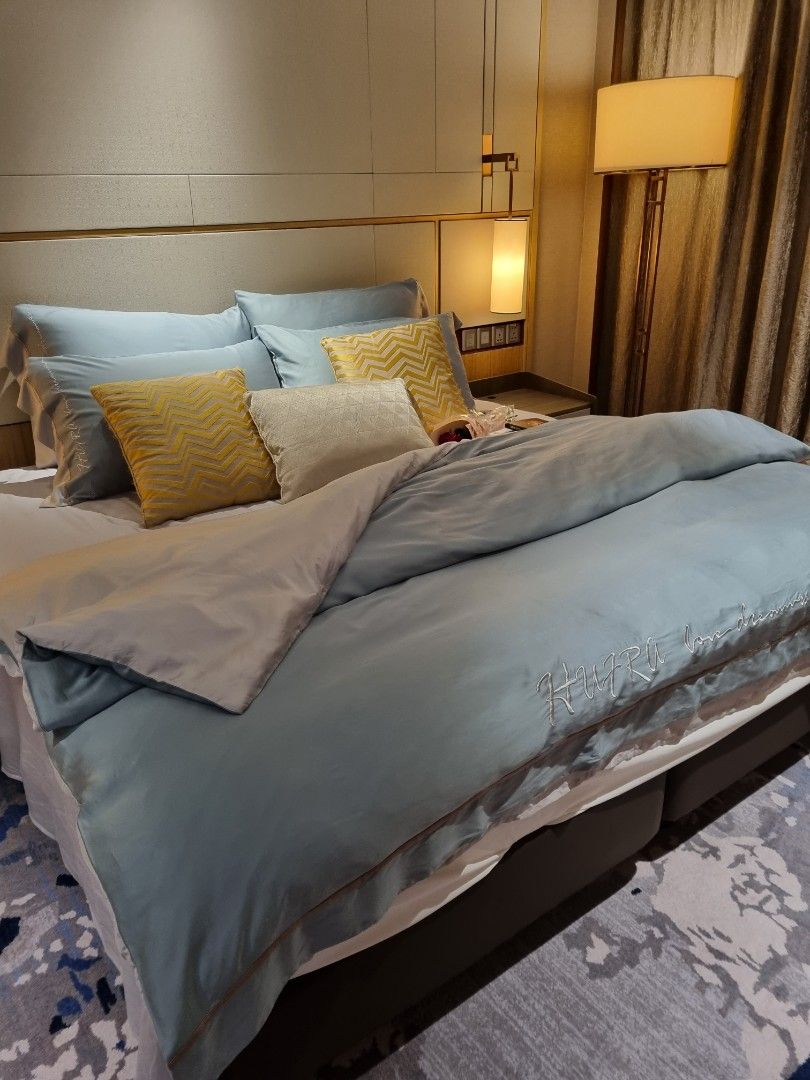 Tencel 100% fabric Luxury Super cooling bed linen set Hufra love dreamers (Category: Bedding & Towels) located in Singapore. Submitted by hufralovewhites (Listing ID 1236251897, Image 3). Description: Tencel 100% fabric Luxury feels like silk cooling to sleep on Singapore climate embroidery Hufra love dreamers Color : Minty Green 4 pcs French border pillow case (one side) 1 pc bolster Queen or King Fitted Grey bed sheet Queen or King Duvet cover 