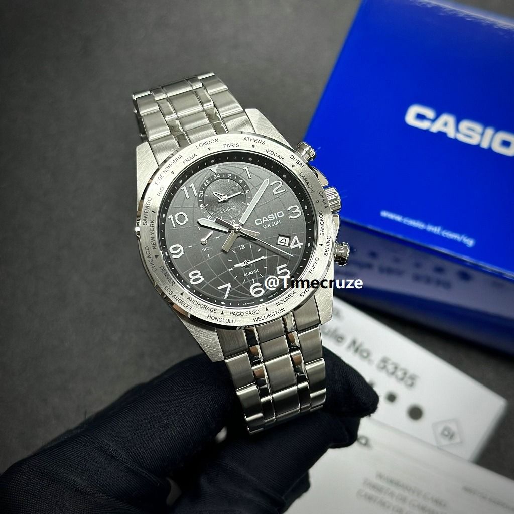 Time Cruze Casio MTP W500 World Time Alarm Black Dial Stainless Steel Men Watch MTP W500D 1AVDF MTP W500D 1A